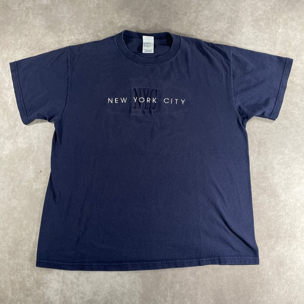 Vintage NYC New York City Embroidered T-Shirt Navy Blue 100% Cotton Size Large